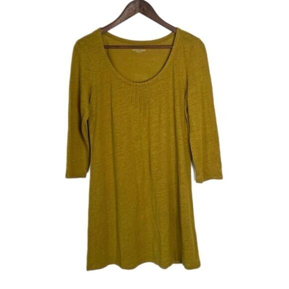 Eileen Fisher Tee Shirt Dress Mustard Linen Tunic - Picture 1 of 5
